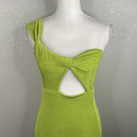 Lulus Becoming Bold Lime Green Cutout One Shoulder Midi Dress Size Small - Picture 6 of 11